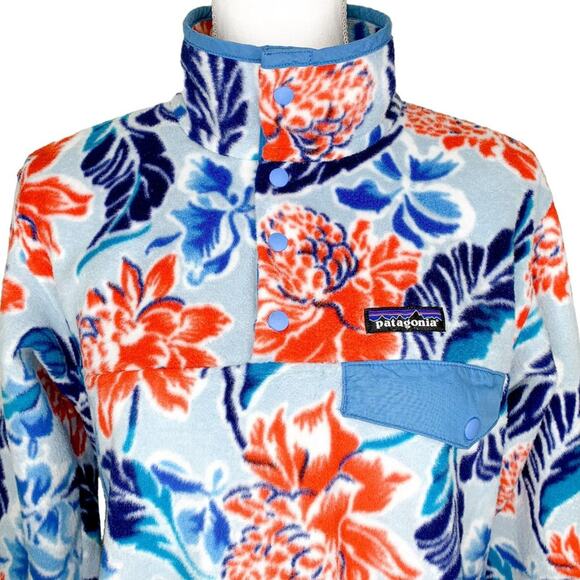 Patagonia Manoa Dusk Blue Floral Print Synchilla Snap-T Fleece Pullover Sweater - Picture 6 of 9